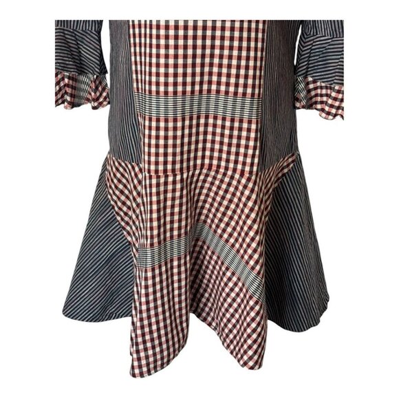 Badgley Mischka Dress Women 14 Blue Red Stripe Plaid Day Dress Mini Prairiecore‎ - Picture 8 of 12